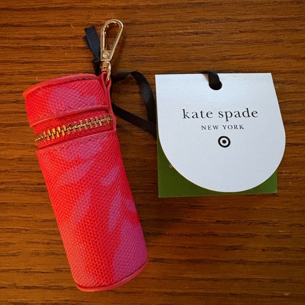 NWT Kate Spade x Target Red Pink Floral Lipstick Canvas Holder Bag Charm